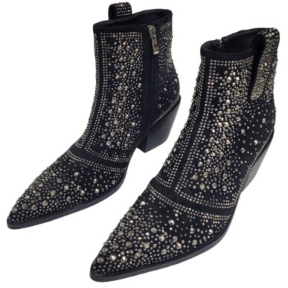 Rhinestone Cowboy Sparkly Ankle Boots - Black size 9.5